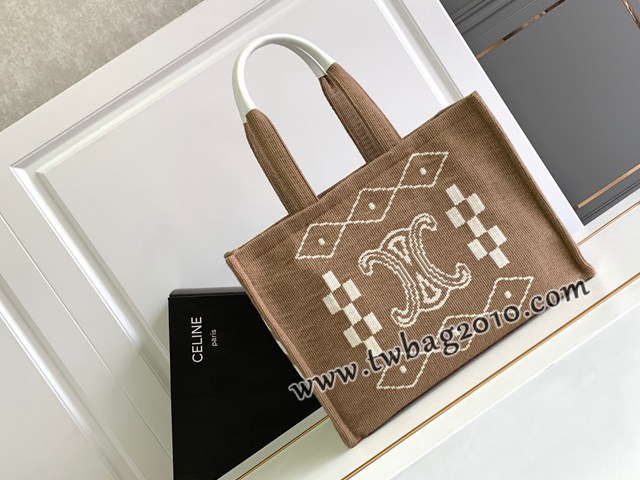 Celine專櫃2023新款CABAS THAIS大號凱旋門刺繡印花織物購物袋 賽琳復古凱旋門徽章托特包 sldj2376